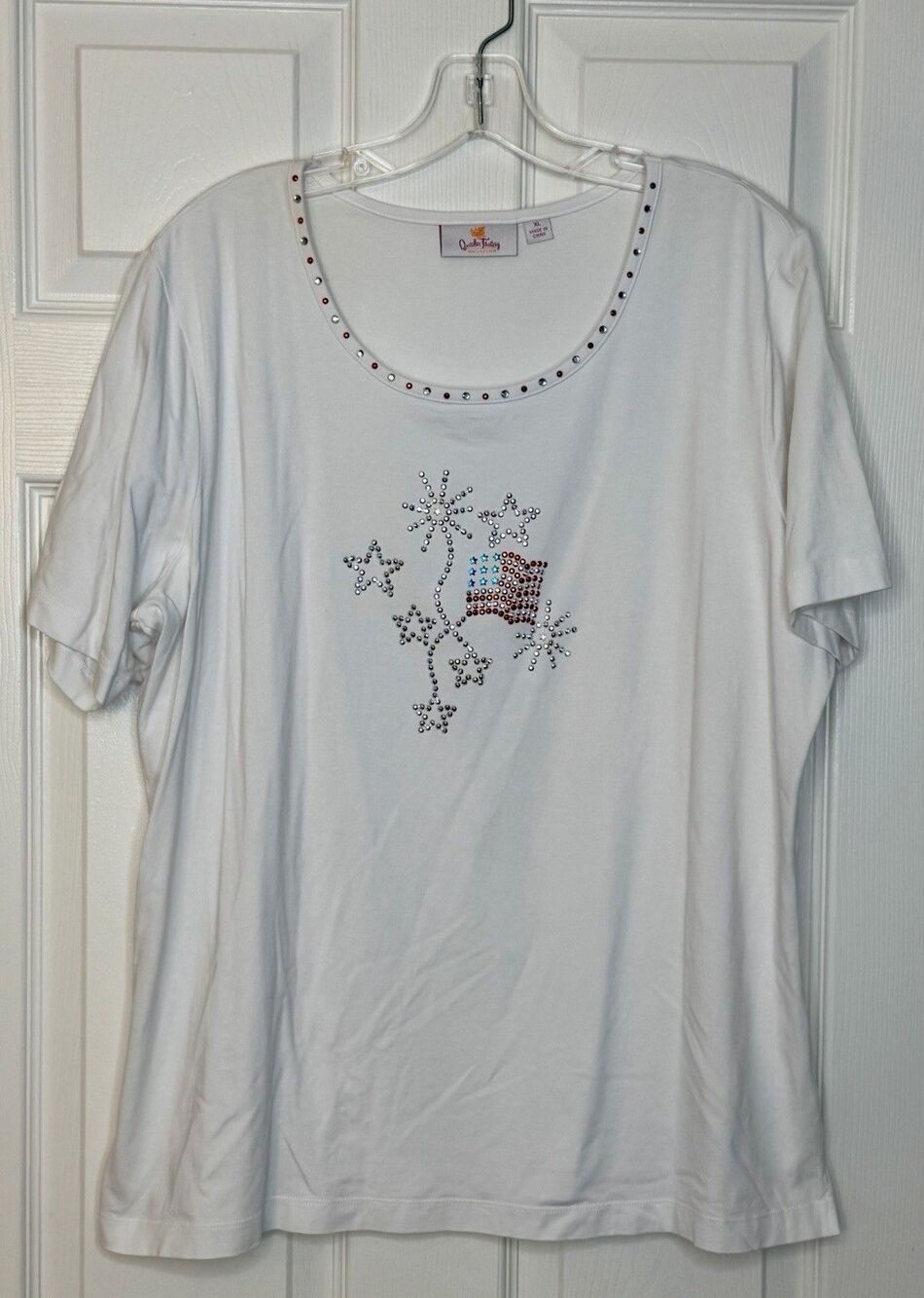 NWOT Quacker Factory white 4th Fourth Of July Fireworks Flag Womens Shirt XL